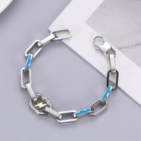 Titaniumstaal Schakelarmband Hiphop Straatstijl Heren Dames Sieraden Zilveren Ketting Blauwe Emaille Gouden Bliksem Hanger