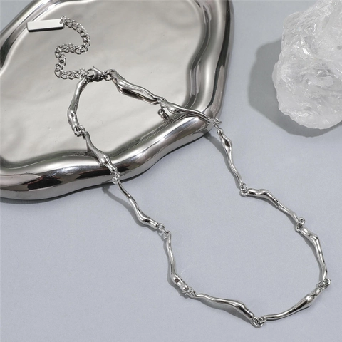 Minimalist Alloy Irregular Molten Metal Wavy Clavicle Chain Necklace For Women Men Silver Color Adjustable Neck Jewelry