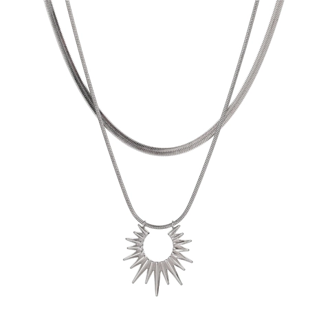 Titanstahl Doppelreihige Sonne Anhänger Halskette Polierte Flache Schlangenkette Für Damen Minimalistischer Mode Schmuck
