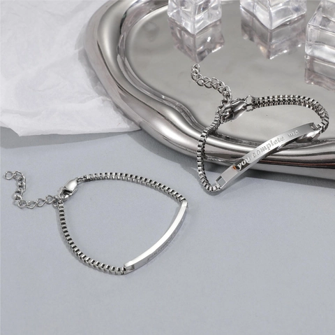 Braccialetti di Coppia in Acciaio al Titanio Incisione You Complete Me Catena a Scatola Regolabile Argento per Donna Uomo Regalo San Valentino