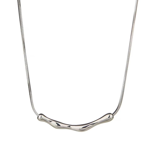 Minimalistische Edelstahl Halskette Mit Unregelmäßigem Flüssigmetall Anhänger Schlangenknochenkette Schlüsselbein Schmuck Damen
