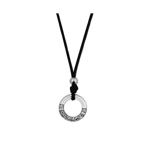 Collana Con Pendente a Fibbia Ping'an Nuvola Auspicatizia Vintage in Acciaio Inossidabile Con Catena in Corda di Cuoio Regolabile