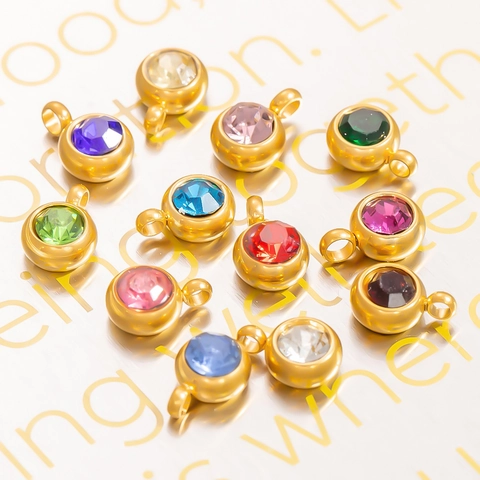 Ciondoli Tondi in Zirconia Placcati Oro 18K in Acciaio Inossidabile Ciondoli Portafortuna per Fai-da-Te Collana Bracciale Gioielli