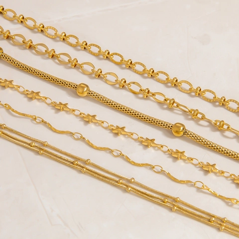 Elegant Stainless Steel Bracelet Eighteen Karat Gold Plated Simple Stardust Star Bead Chain Jewelry For Women Fashion Accessory