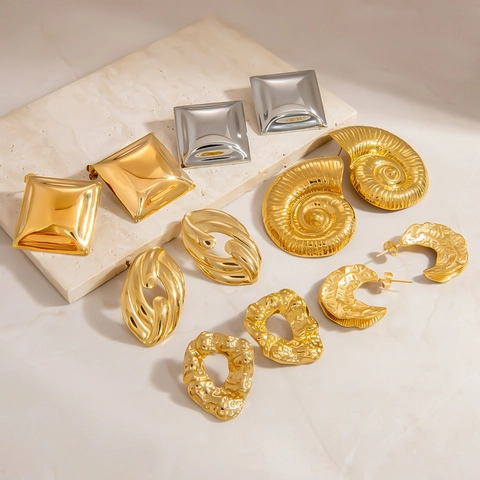 Stainless Steel 18K Gold Plated Earrings For Women Fashion Geometric Square Conch Irregular Stud Earrings Jewelry Accessories