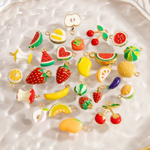 Edelstahl Legierung Frucht-Anhänger Für Die Schmuckherstellung DIY Emaille Erdbeere Wassermelone Kirsche Banane Anhänger