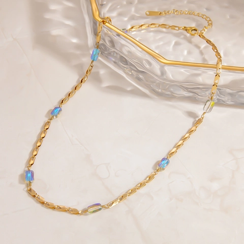 Irisierende Perle Halskette Aus Edelstahl 18K Vergoldet Kette Halskette Leicht Luxus Mode Schmuck Für Damen Dating Geschenk