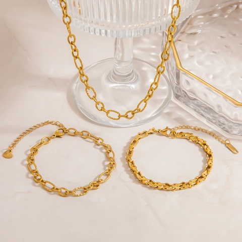 18K Gold Plated Stainless Steel Oval Link Necklace And Bracelet For Women Minimalist Luxury Geometric Chain Jewelry