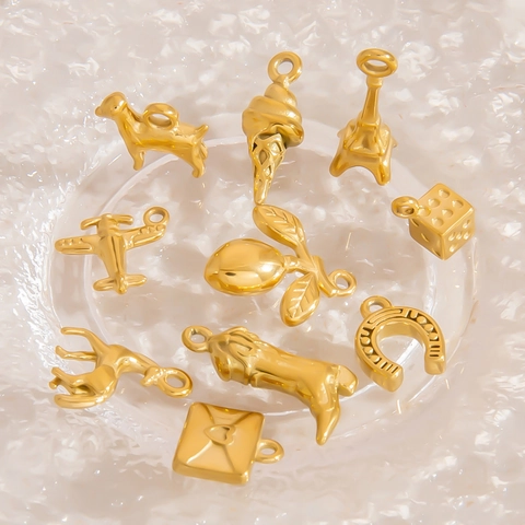 Stainless Steel 18K Gold Plated Pendant Only Without Chain For DIY Jewelry Making Eiffel Tower Dice Plane Horse Envelope