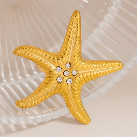 Zeester Ring Roestvrij Staal 18K Verguld Zirconia Verstelbaar Open Ring Mode Oceaan Stijl Sieraden Voor Dames