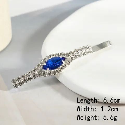 Exquisite Zinc Alloy Rhinestone Hair Clip Fashion Navette Blue Crystal Side Clip Hair Accessories For Women Daily Party Wedding Elegant Headwear