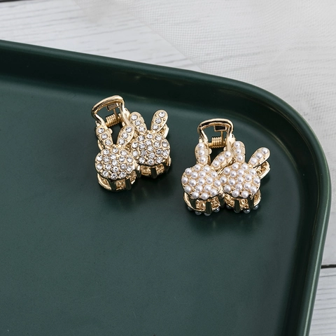 Eleganti Mollette per Capelli a Forma di Coniglio in Metallo Oro Lega di Zinco Mini Artigli con Perla Artificiale Strass Donna