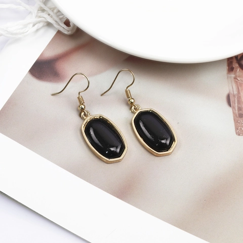 Vintage Gold Plated Alloy Drop Hook Earrings For Women Fashion Simple Marble Stone Geometric Rhombus Earrings Jewelry
