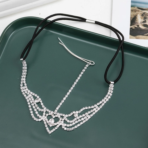 Gothic Rhinestone Head Chain Multi Layer Alloy Forehead Jewelry For Women Bohemian Hair Chain With Elastic Band Wedding Party Accessory