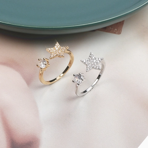 Designer Luxus Kupfer Offener Ring Für Damen Mode Stern Mikro Pave Zirkonia Verstellbarer Fingerring Minimalistischer Schmuck