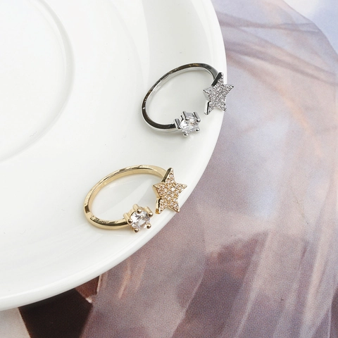 Designer Luxus Kupfer Offener Ring Für Damen Mode Stern Mikro Pave Zirkonia Verstellbarer Fingerring Minimalistischer Schmuck
