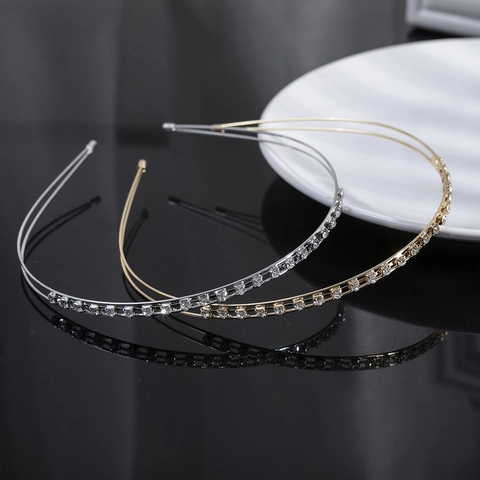 Diadema de Doble Capa de Aleación con Diamantes de Imitación Simple Diadema Delgada Galvanizada para Boda Novia Fiesta Mujer Accesorios Cabello