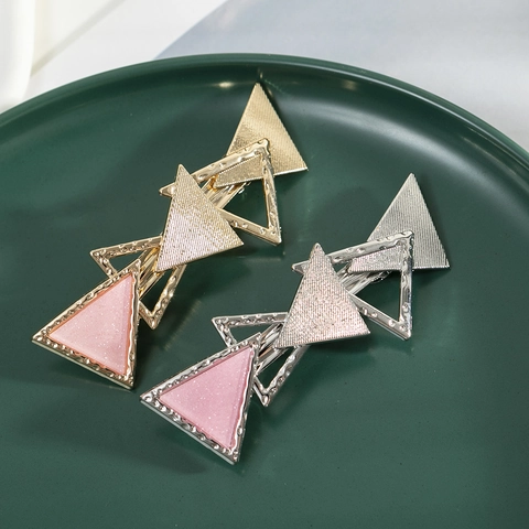 Geometrische Dreieck Hohl Überlappende Haarspangen Legierung Gold Silber Rosa Glitzer Feder Haarkrallen Für Damen Schmuck