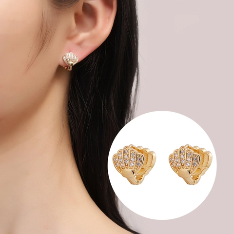 Elegante Kupfer Muschel Ohrringe Für Damen Mikropavé Strass Eingelegt Gold Silber Plattiert Vintage Schmuck Zubehör Geschenk