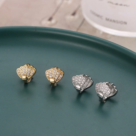 Elegante Kupfer Muschel Ohrringe Für Damen Mikropavé Strass Eingelegt Gold Silber Plattiert Vintage Schmuck Zubehör Geschenk