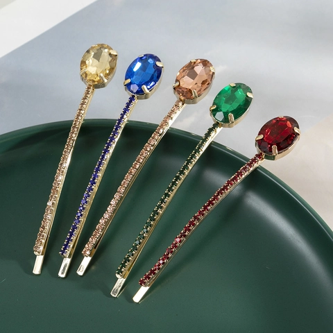 Elegante Clip per Capelli in Lega di Zinco Con Strass e Grande Pietra Preziosa Artificiale Ovale Fermaglio per Capelli da Donna