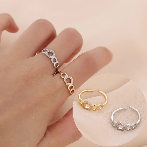 Geometrischer Offener Verstellbarer Ring Kupfer Zirkonia Hohles Fünfeck Kreisförmig Mode Damen Schmuck Täglicher Party Zubehör