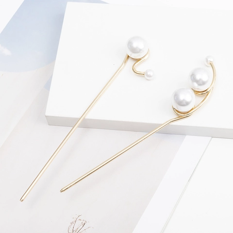 Vintage Goud Metaal Kunstparel Haarstokje Elegante Chinese Stijl Haarpeld Chignon Tool Voor Vrouwen Bruiloft Feest Sieraden