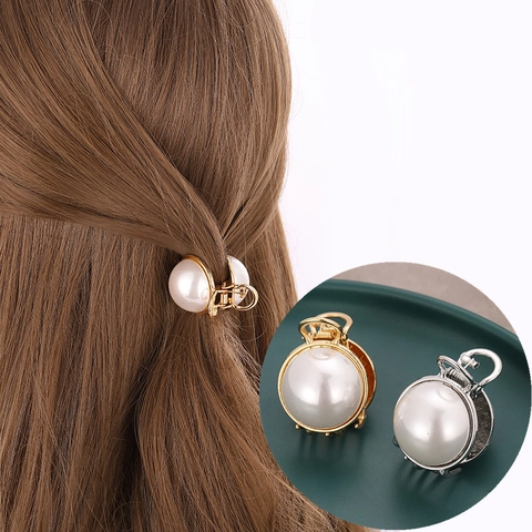 Pinza per Capelli Minimalista in Lega per Donna Con Perla Artificiale Elegante Color Oro Argento Accessori per Capelli