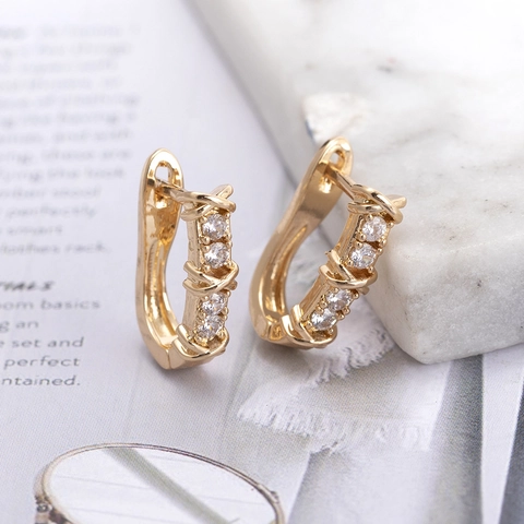 Fashion X Cross Rhinestone U-Shaped Hoop Earrings For Women Metal Electroplated Minimalist Geometric Earring Post Jewelry Gift