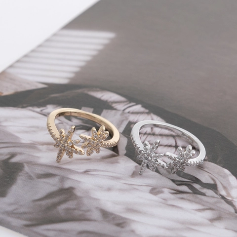 Koreanischer Stil Kupfer Stern Offener Ring Für Damen Mikro Zirkonia Hexagramm Einstellbarer Ring Gold Silber Galvanisiert