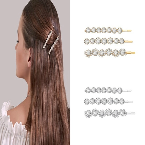 Ensemble de Pinces à Cheveux en Strass Style Coréen Doux Alliage Zirconium Floral Barrettes Or Argent Accessoires de Cheveux pour Mariage Fête Femme