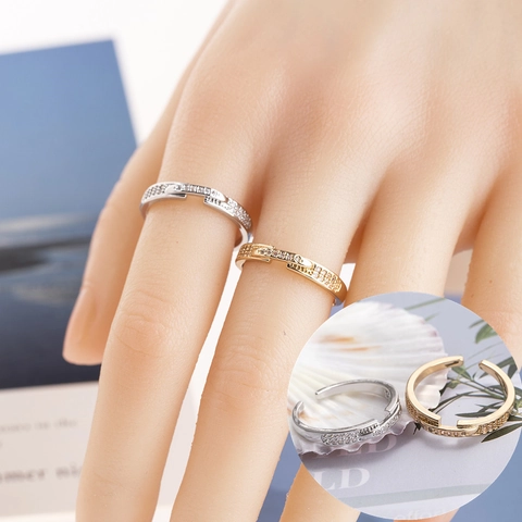 Anillo Abierto de Cobre Con Micro Diamantes de Imitación para Mujer Diseño Geométrico Ajustable Anillo de Dedo Oro Plata Joyería