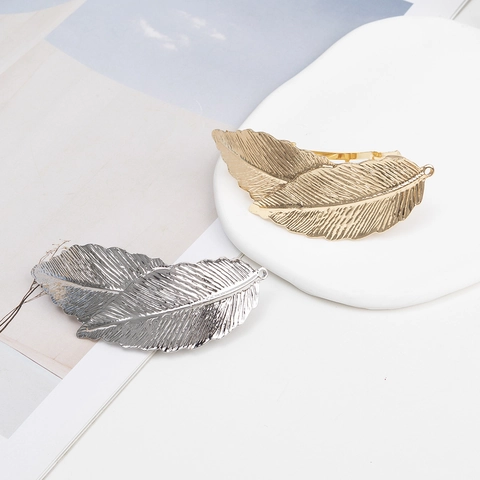 Fermaglio per Capelli a Foglia di Metallo Vintage Elegante Clip a Molla in Lega Galvanizzata Accessorio Coda di Cavallo per Donna Oro Argento