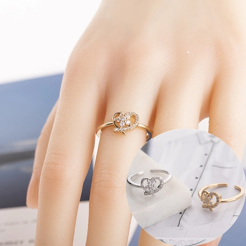 Minimalistischer Herzförmiger Offener Ring Kupfer Mit Glänzenden Strasssteinen Verstellbarer Modischer Fingerschmuck Für Damen Geschenk