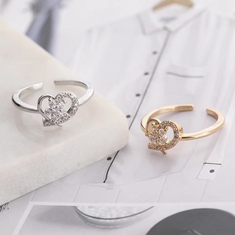 Minimalistischer Herzförmiger Offener Ring Kupfer Mit Glänzenden Strasssteinen Verstellbarer Modischer Fingerschmuck Für Damen Geschenk