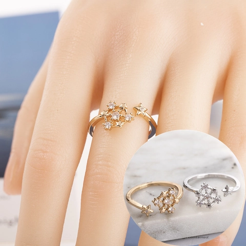 Kupfer Zirkonia Schneeflocke Stern Offener Ring Für Damen Verstellbar Gold Silber Galvanisiert Elegant Mode Fingerring Weihnachtsgeschenk