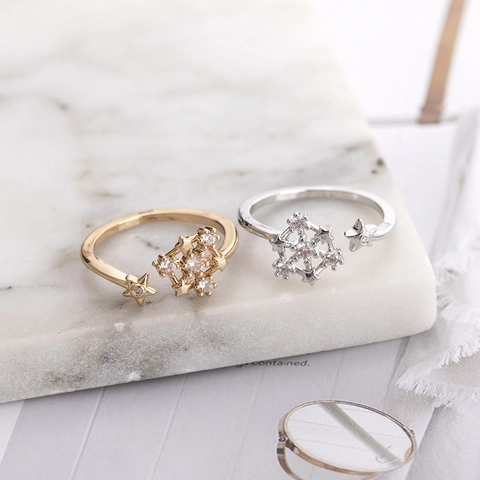 Kupfer Zirkonia Schneeflocke Stern Offener Ring Für Damen Verstellbar Gold Silber Galvanisiert Elegant Mode Fingerring Weihnachtsgeschenk