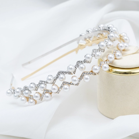 Elegante Cerchietto Ondulato con Künstliche Perle Sintetiche e Strass in Lega Accessori per Capelli Vintage Stile Coreano per Matrimonio Festa Donna Gioielli