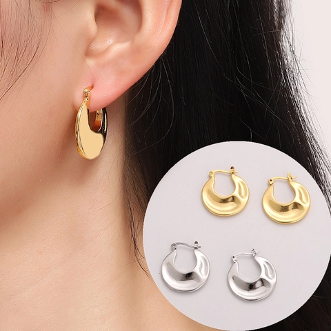 Orecchini a Cerchio Spessi Minimalisti da Donna in Lega Oro Argento Geometrici a U Texture Metallica Lucida Gioielli Quotidiani