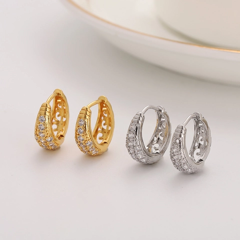 Französische Nische Chic Hohl Kupfer Hoop Ohrringe Für Frauen Mikro Eingelegt Weiß Zirkonia Galvanisiert Gold Silber Ohrschmuck