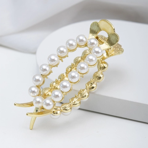 Elegante Molla per Capelli in Metallo e Künstliche Perle Strass Oro Molla per Capelli Cava per Donna Styling Quotidiano Accessori per Capelli