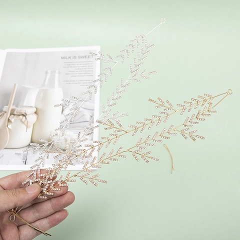 Braut Strass Blatt Haarband Mit Haarklammern Legierung Gold Silber Hochzeit Stirnband Für Damen Formale Abschlussball Zubehör