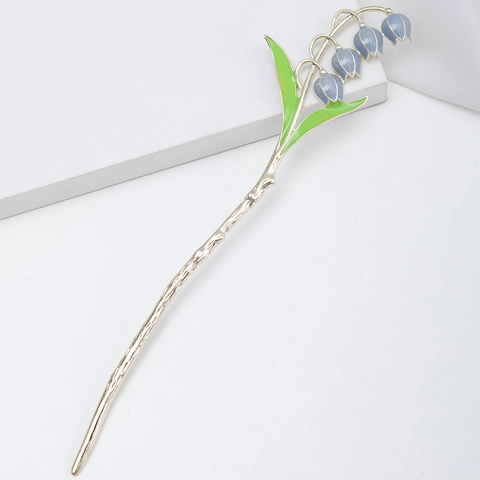 Κρίνο της Κοιλάδας Hair Stick Ασημένιο Μεταλλικό Σμάλτο Λουλούδι Φουρκέτα Μινιμαλιστικό Αιθέριο Γάμος Hanfu Αξεσουάρ Μαλλιών για Γυναίκες Κόσμημα
