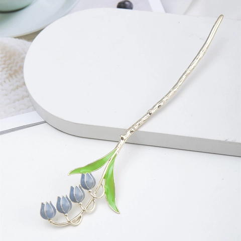 Κρίνο της Κοιλάδας Hair Stick Ασημένιο Μεταλλικό Σμάλτο Λουλούδι Φουρκέτα Μινιμαλιστικό Αιθέριο Γάμος Hanfu Αξεσουάρ Μαλλιών για Γυναίκες Κόσμημα