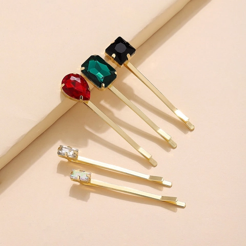 Fermagli per capelli vintage in lega di zinco con strass e cristalli colorati Eleganti design geometrici per donne e ragazze quotidiani