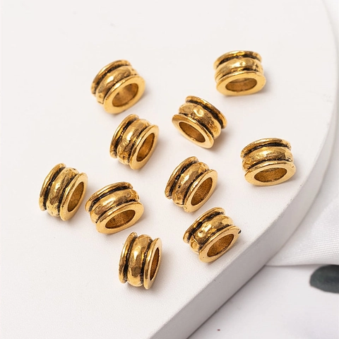 Vintage Alloy Hammered Dreadlock Beads Large Hole Drum Spacer Beads Antique Gold African Hair Decoration Jewelry Findings