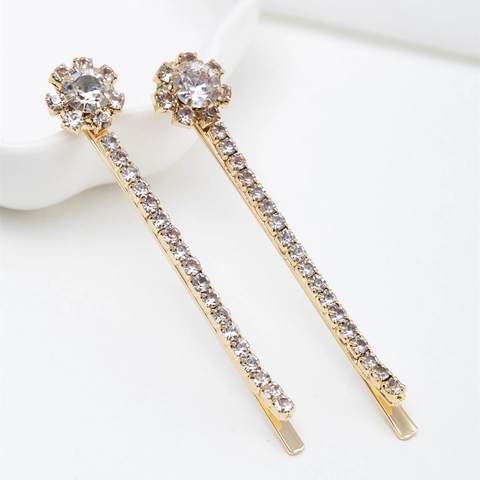 Luxury Gold Alloy Flower Hair Clips With Sparkling Rhinestones Elegant Side Hairpins For Women Wedding Party Hair Accessories