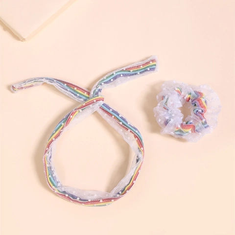 Dolce Elastico Per Capelli Arcobaleno In Rete Con Pois E Cerchietto A Nastro Accessori Per Capelli Donna Ragazza Stile Coreano