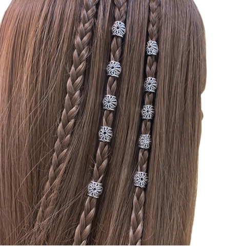 Vintage Alloy Antique Silver Dreadlock Beads Cross Floral Engraved Large Hole Hair Rings For Women DIY Hair Braiding Accessories