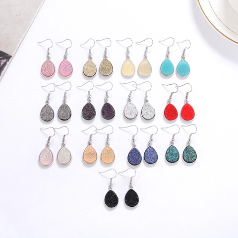 Simple Teardrop Dangle Earrings For Women Resin Faux Druzy Water Drop Earring With Stainless Steel Hook Sweet Fashion Jewelry Accessories